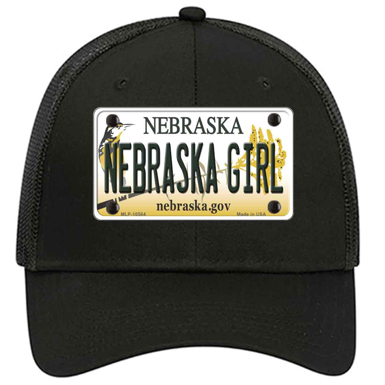 Nebraska Girl Novelty Black Mesh License Plate Hat