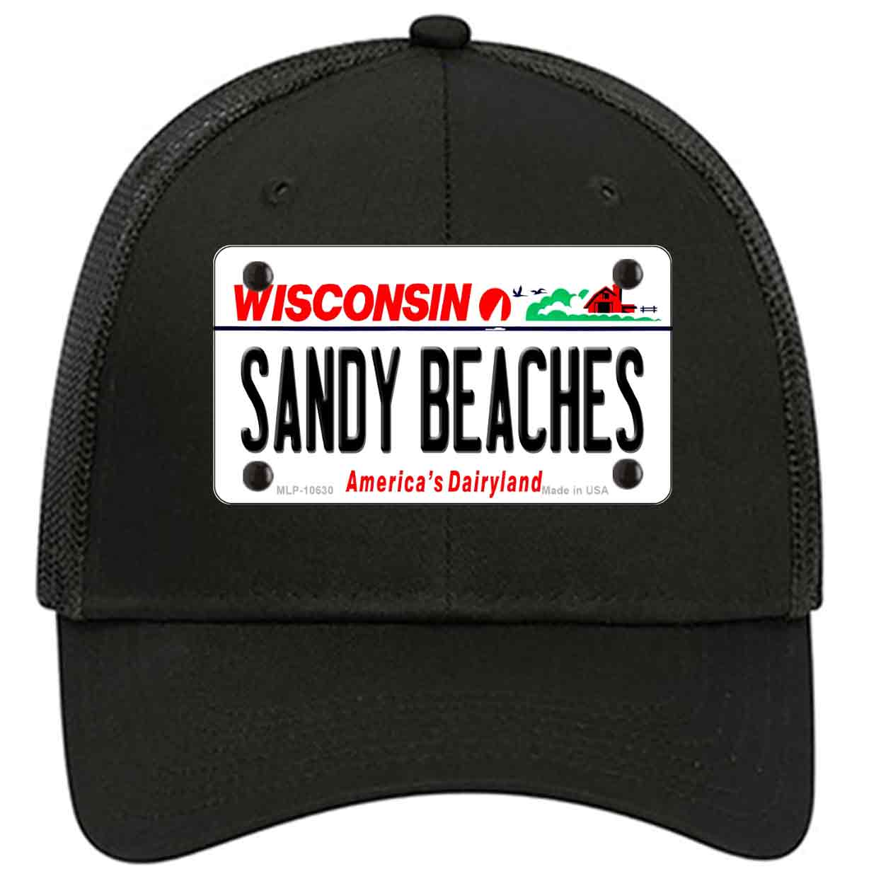Sandy Beaches Wisconsin Novelty Black Mesh License Plate Hat