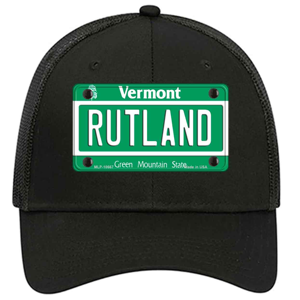 Rutland Vermont Novelty Black Mesh License Plate Hat
