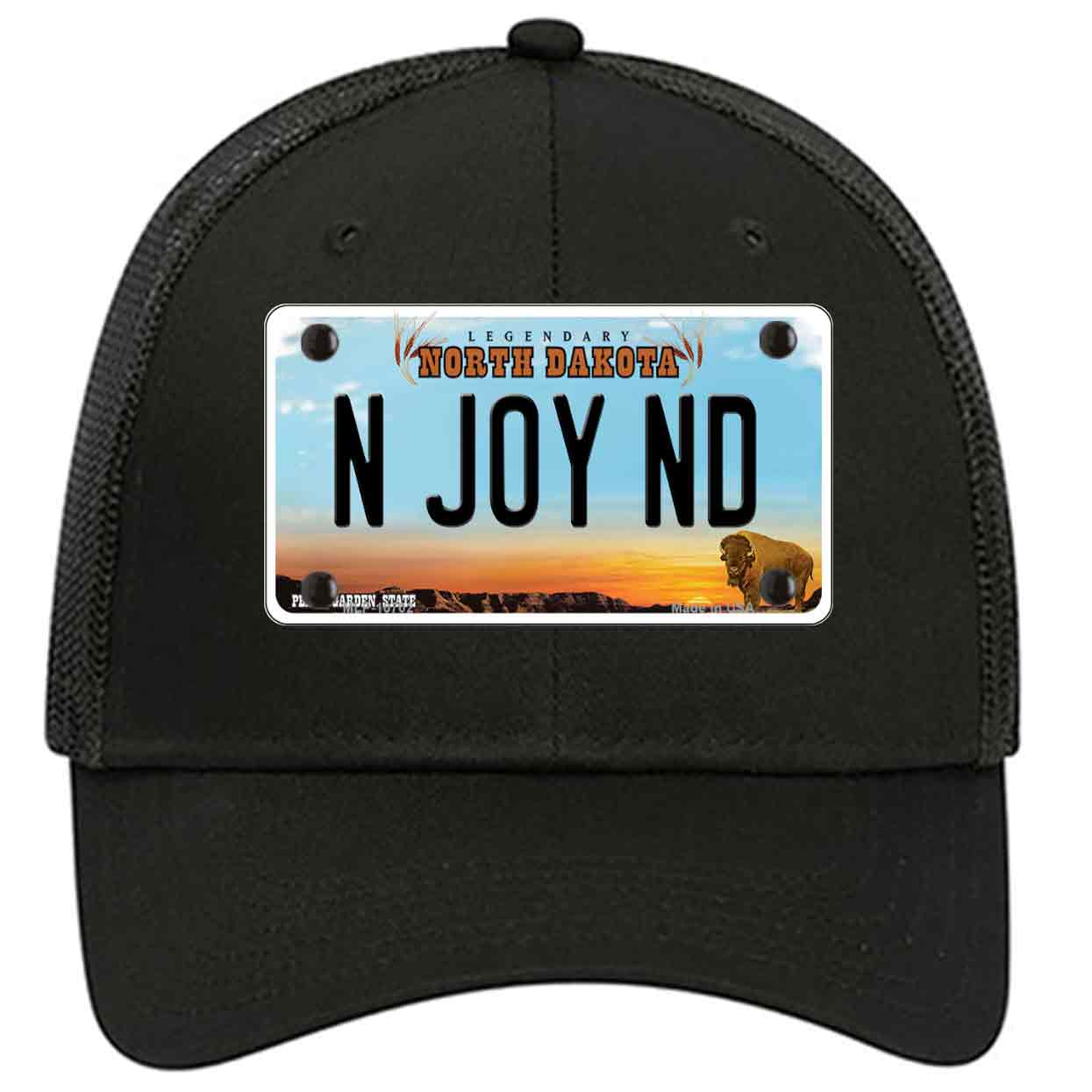 N Joy ND North Dakota Novelty Black Mesh License Plate Hat