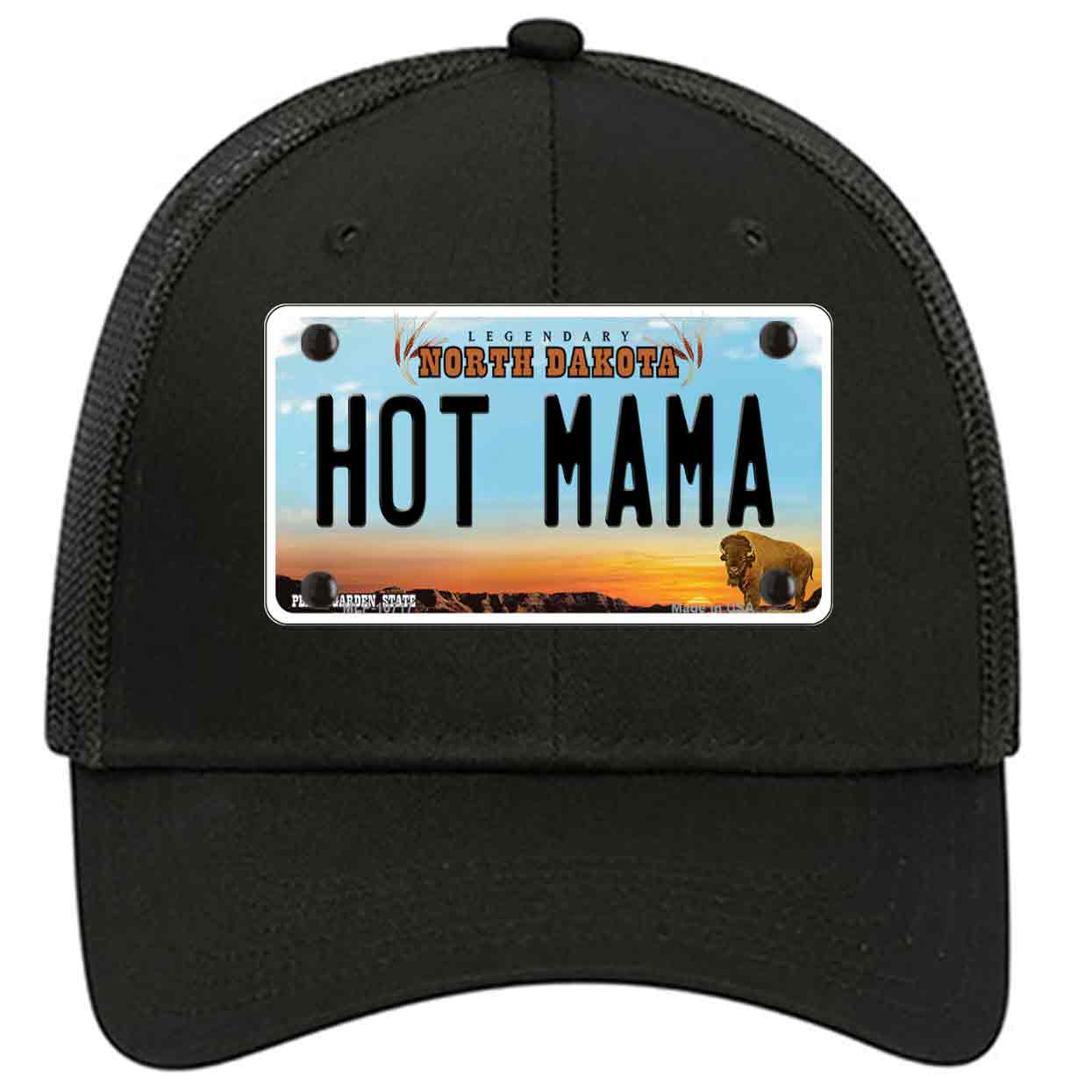 Hot Mama North Dakota Novelty Black Mesh License Plate Hat