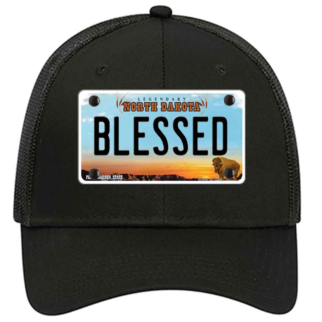 Blessed North Dakota Novelty Black Mesh License Plate Hat
