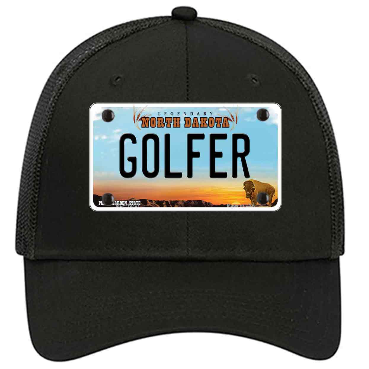 Golfer North Dakota Novelty Black Mesh License Plate Hat