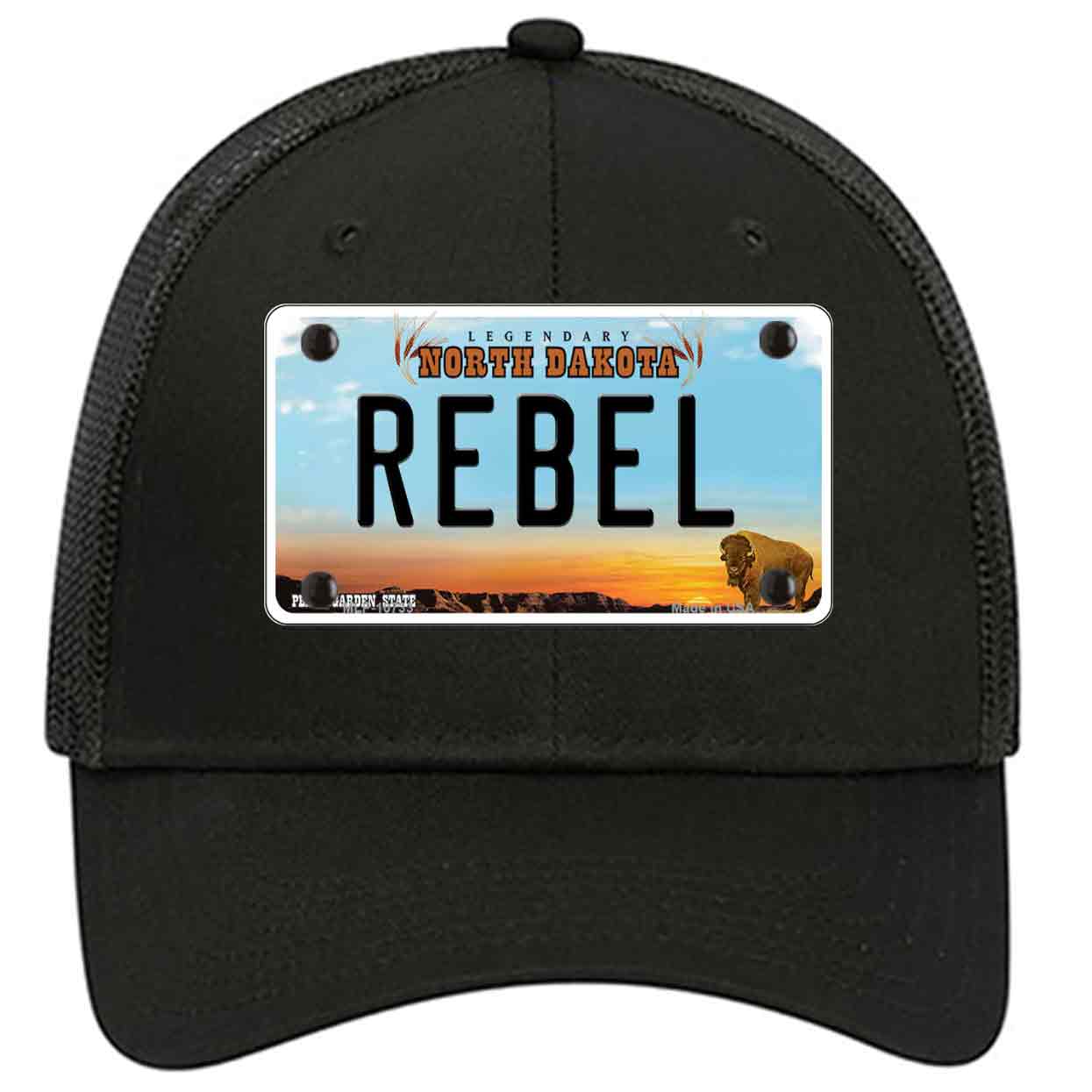 Rebel North Dakota Novelty Black Mesh License Plate Hat