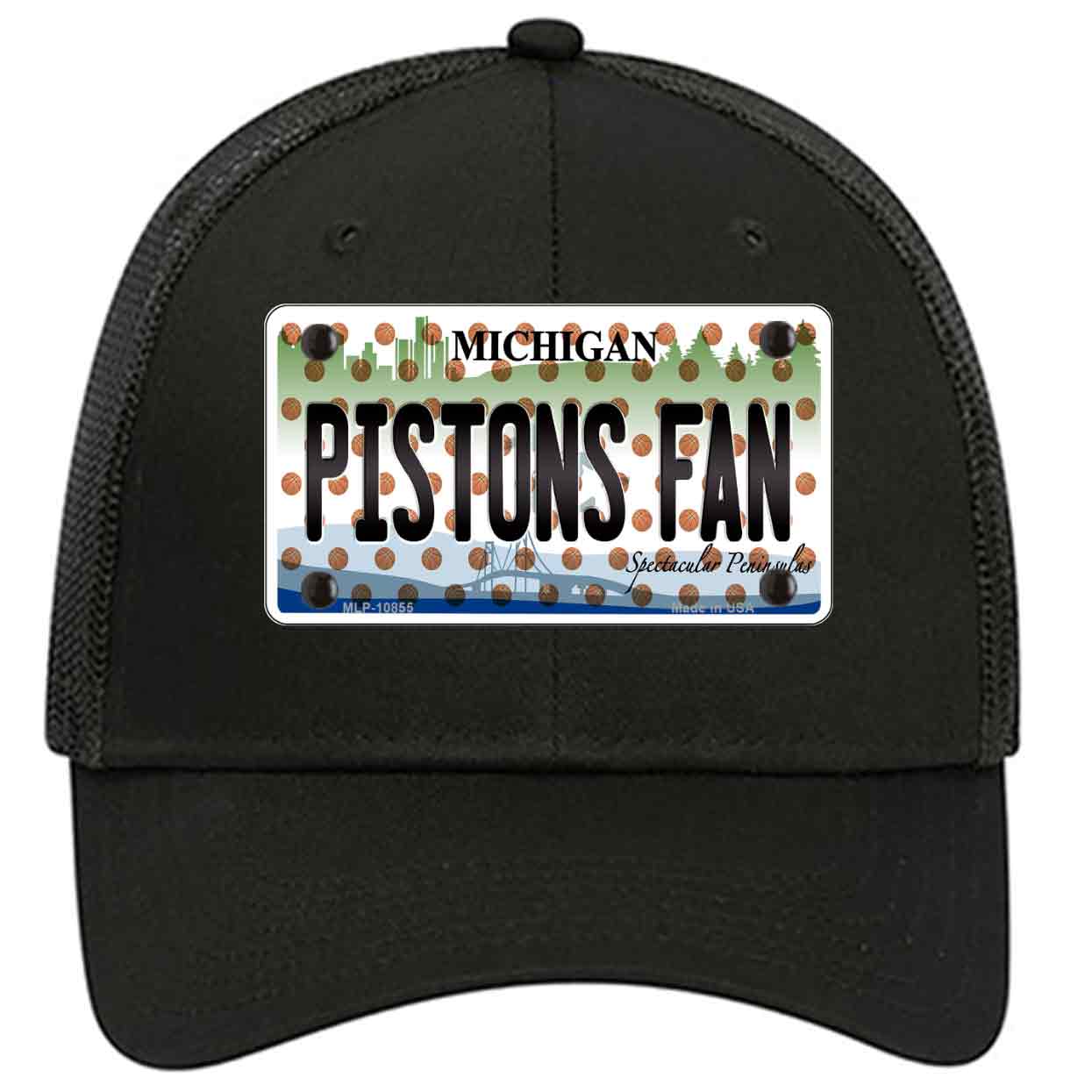 Pistons Fan Michigan Novelty Black Mesh License Plate Hat
