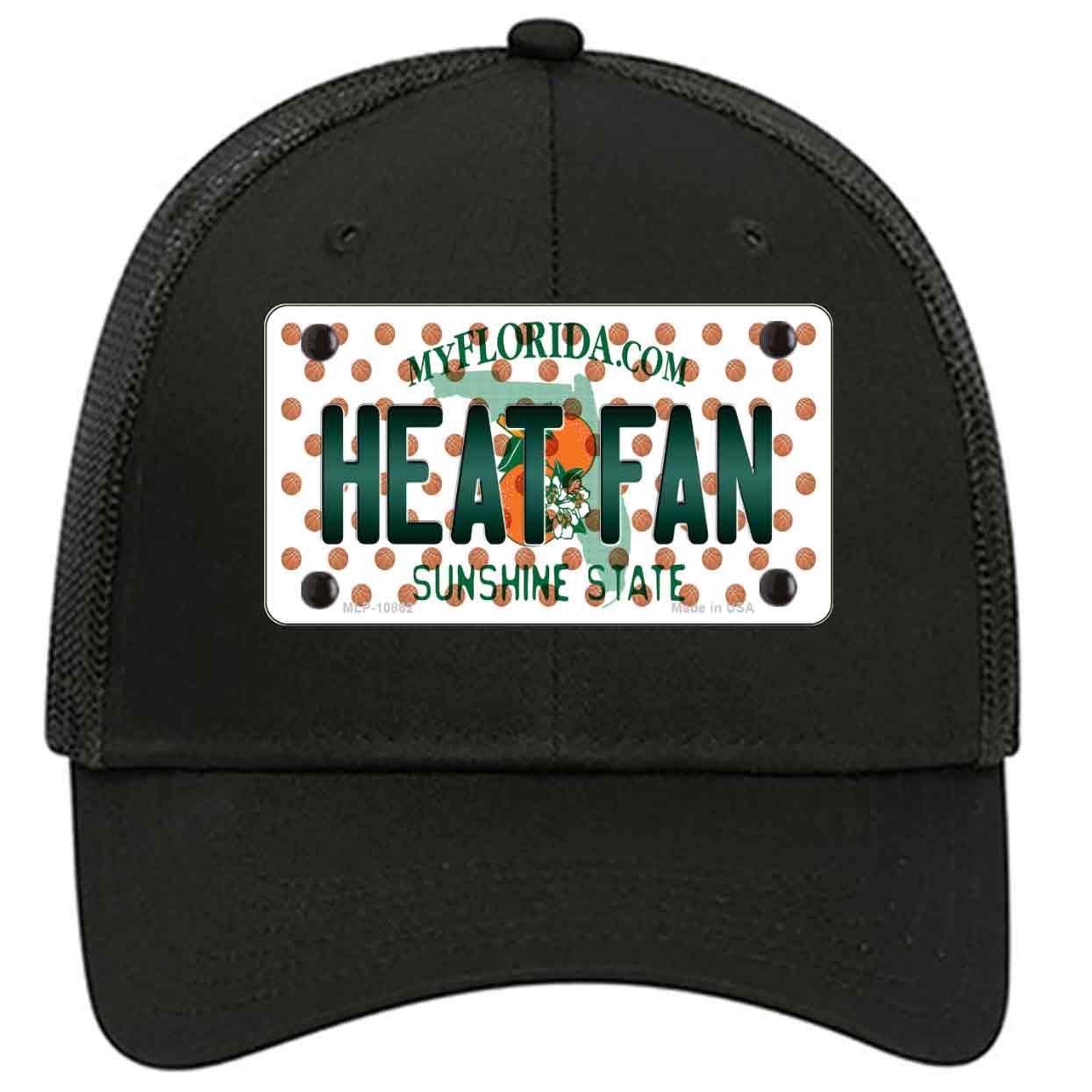Heat Fan Florida Novelty Black Mesh License Plate Hat