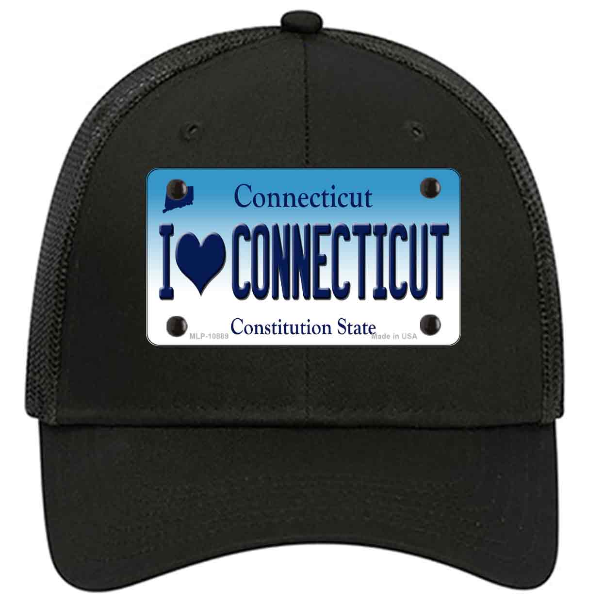 I Love Connecticut Novelty Black Mesh License Plate Hat