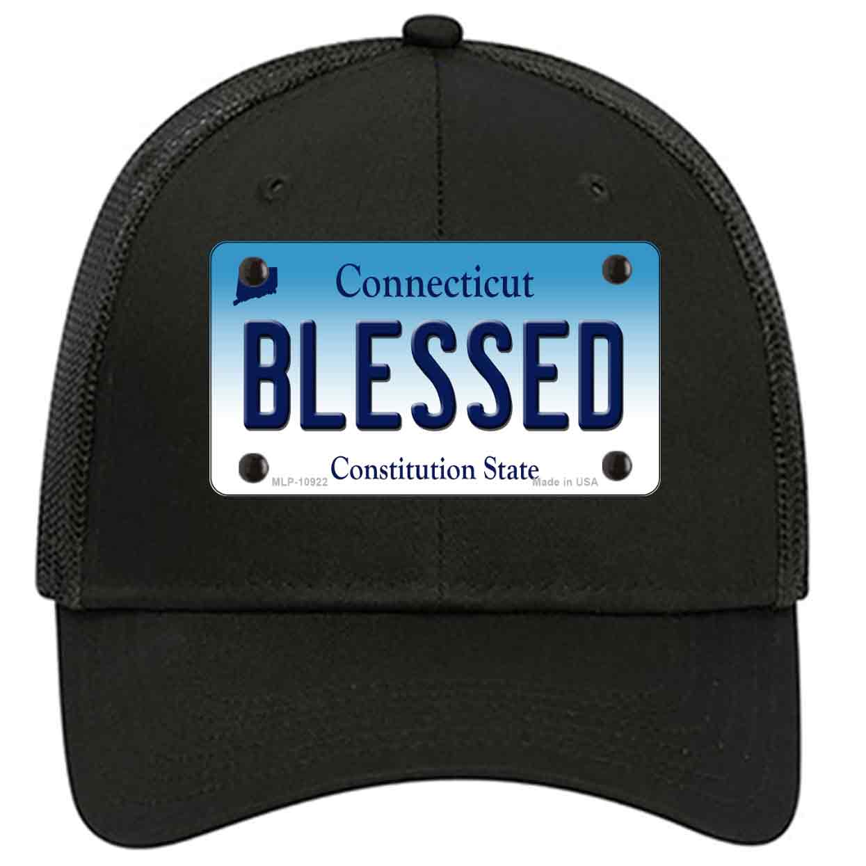 Blessed Connecticut Novelty Black Mesh License Plate Hat