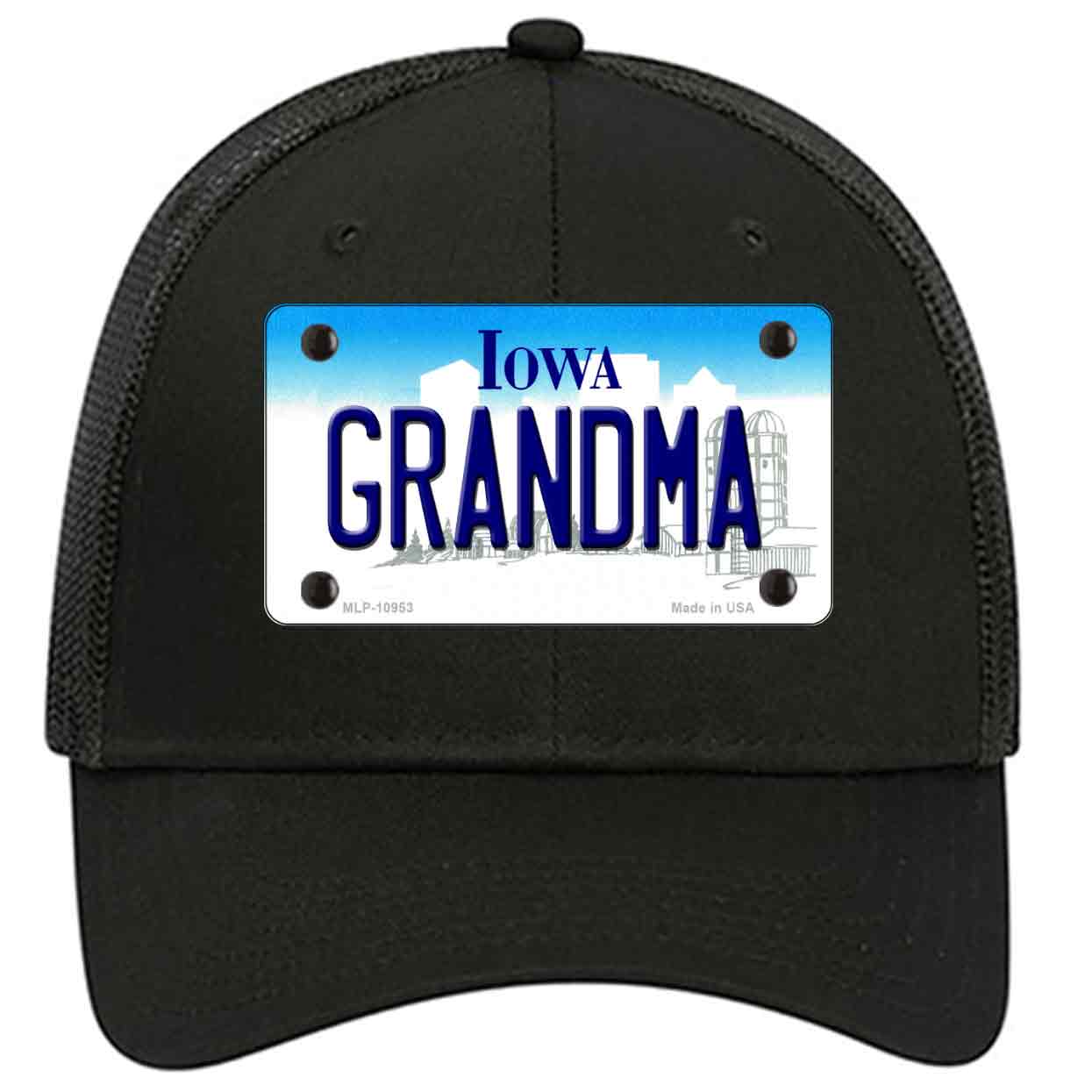 Grandma Iowa Novelty Black Mesh License Plate Hat