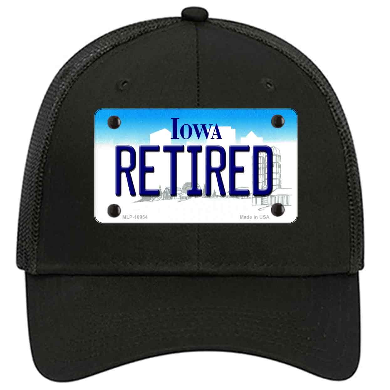 Retired Iowa Novelty Black Mesh License Plate Hat