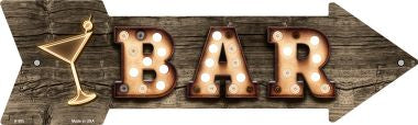 Bar With Cocktail Bulb Letters Novelty Arrow Sign