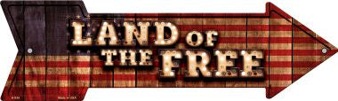 Land of the Free Bulb Letters American Flag Novelty Arrow Sign
