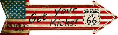 American Flag Get Your Kicks Novelty Metal Arrow Sign