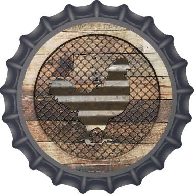 Corrugated Chicken on Wood Novelty Metal Bottle Cap 12 Inch Sign (Not real wood, design only)