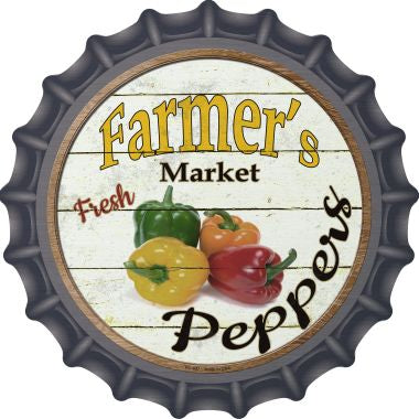 Farmers Market Peppers Novelty Metal Bottle Cap 12 Inch Sign