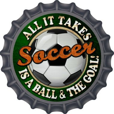 Soccer Novelty Metal Bottle Cap 12 Inch Sign