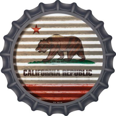California Flag Corrugated Effect Novelty Metal Bottle Cap 12 Inch Sign