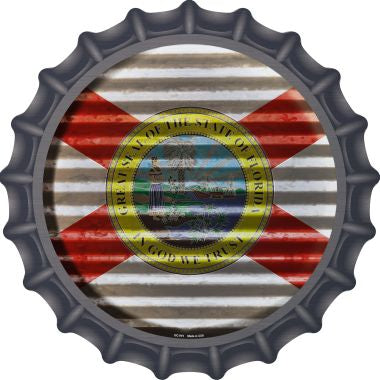 Florida Flag Corrugated Effect Novelty Metal Bottle Cap 12 Inch Sign