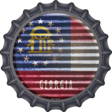 Georgia Flag Corrugated Effect Novelty Metal Bottle Cap 12 Inch Sign