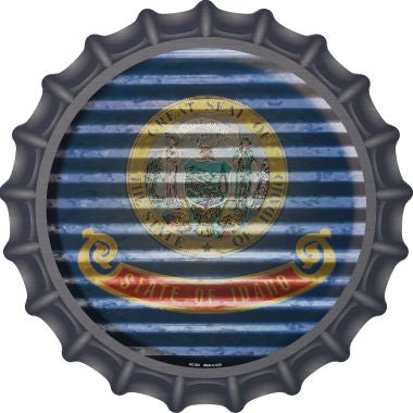 Idaho Flag Corrugated Effect Novelty Metal Bottle Cap 12 Inch Sign