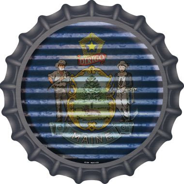 Maine Flag Corrugated Effect Novelty Metal Bottle Cap 12 Inch Sign