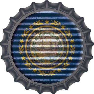 New Hampshire Flag Corrugated Effect Novelty Metal Bottle Cap 12 Inch Sign