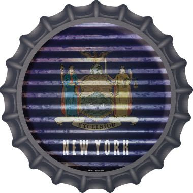New York Flag Corrugated Effect Novelty Metal Bottle Cap 12 Inch Sign