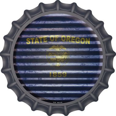 Oregon Flag Corrugated Effect Novelty Metal Bottle Cap 12 Inch Sign
