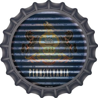 Pennsylvania Flag Corrugated Effect Novelty Metal Bottle Cap 12 Inch Sign
