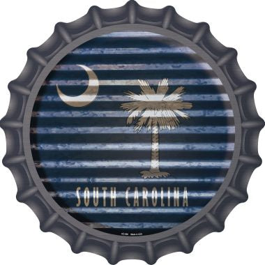 South Carolina Flag Corrugated Effect Novelty Metal Bottle Cap 12 Inch Sign