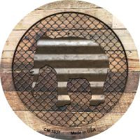 Corrugated Elephant on Wood Novelty Circle Coaster Set of 4