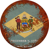 Delaware Rusty Stamped Novelty Circle Coaster Set of 4