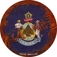 Maine Rusty Stamped Novelty Circle Coaster Set of 4