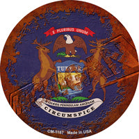 Michigan Rusty Stamped Novelty Circle Coaster Set of 4