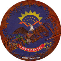 North Dakota Rusty Stamped Novelty Circle Coaster Set of 4