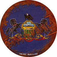 Pennsylvania Rusty Stamped Novelty Circle Coaster Set of 4