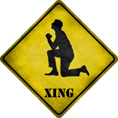 Man Praying On Knees Xing Novelty Metal Crossing Sign CX-205