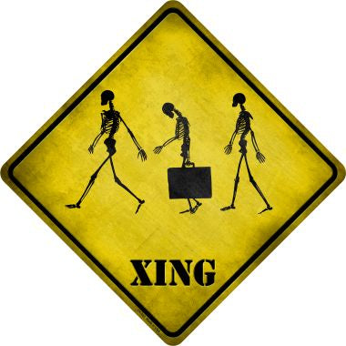 Three Walking Skeleton Xing Novelty Metal Crossing Sign