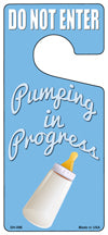 Pumping In Progress Blue Novelty Metal Door Hanger DH-096