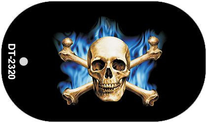 Blue Flame And Crossbones Novelty Metal Dog Tag Necklace DT-2320
