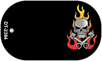 Skull Pistons Offset Novelty Metal Dog Tag Necklace DT-2384