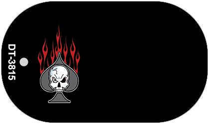 Skull and Spade Offset Novelty Metal Dog Tag Necklace DT-3815