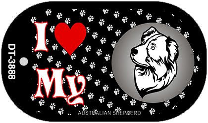 I Love My Australian Shepherd Novelty Metal Dog Tag Necklace DT-3888
