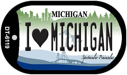 I Love Michigan Novelty Metal Dog Tag Necklace DT-6119