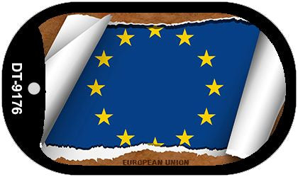 European Union Flag Scroll Metal Novelty Dog Tag Necklace DT-9176