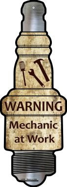 Mechanic At Work Novelty Metal Spark Plug Sign J-036