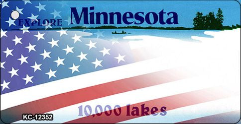 Minnesota with American Flag Novelty Metal Key Chain KC-12352