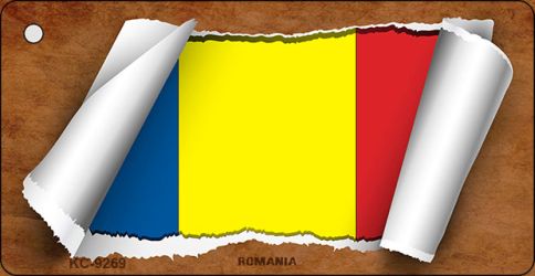 Romania Flag Scroll Novelty Aluminum Key Chain KC-9269
