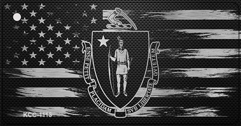 Massachusetts Carbon Fiber Effect Novelty Metal Key Chain KCC-1113