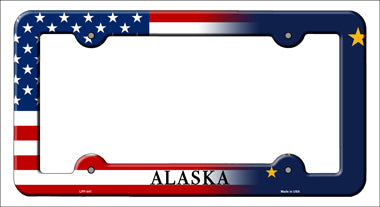Alaska|American Flag Novelty Metal License Plate Frame LPF-441